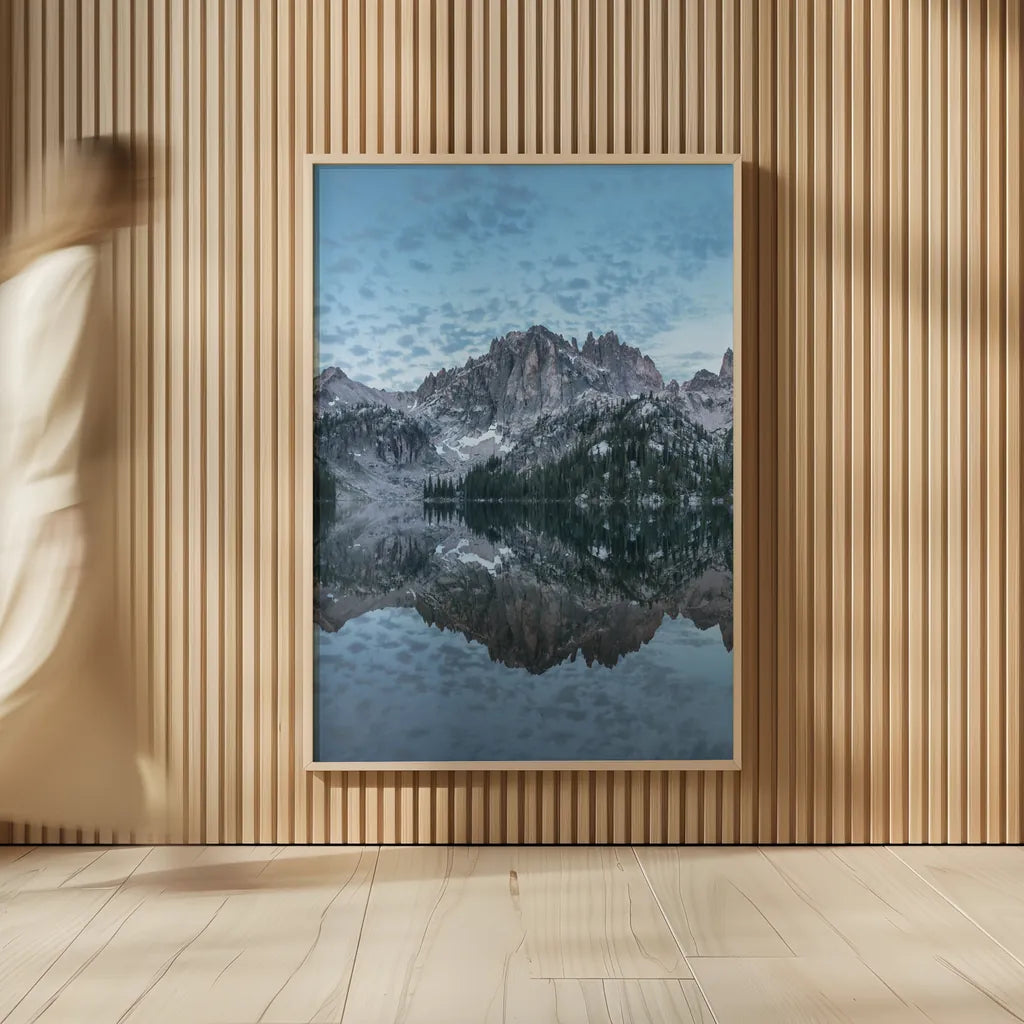 Baron Lake Monte Verita Peak Sawtooth Mountains I by Alan Majchrowicz. shown as over sized large wall art. Available as an archival giclee rolled canvas, fine art paper, or poster print. SKU 81521h.