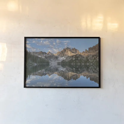 Baron Lake Monte Verita Peak Sawtooth Mountains II by Alan Majchrowicz. shown as a paper print in a black flame. Available as a archival giclee rolled canvas, fine art paper, or poster print. SKU 81522i.