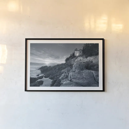 Bass Harbor Head Sunset by Alan Majchrowicz. shown as a paper print in a black flame. Available as a archival giclee rolled canvas, fine art paper, or poster print. SKU 33906i.