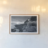 Bass Harbor Head Sunset by Alan Majchrowicz. shown as a paper print in a natural frame. Available as a archival giclee rolled canvas, fine art paper, or poster print. SKU 33906i.
