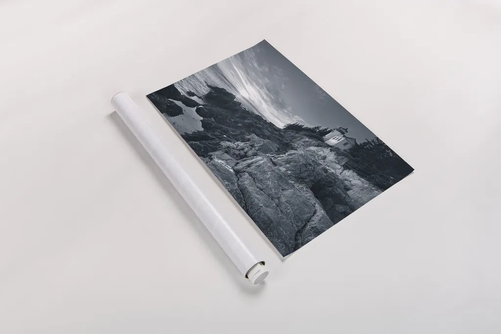 Bass Harbor Head Sunset no Border by Alan Majchrowicz. shown as a rolled paper print. Available as archival giclee rolled canvas, fine art paper, or poster print. SKU 34040i.