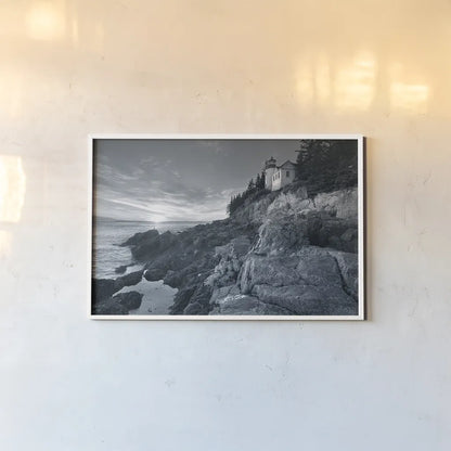 Bass Harbor Head Sunset no Border by Alan Majchrowicz. shown as a paper print in a white frame. Available as a archival giclee rolled canvas, fine art paper, or poster print. SKU 34040i.
