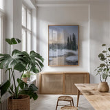 Bell Mountain North Cascades I by Alan Majchrowicz. shown as a print in a natural wood frame in a dining room. Available as a archival giclee rolled canvas, fine art paper, or poster print. SKU 67695h.