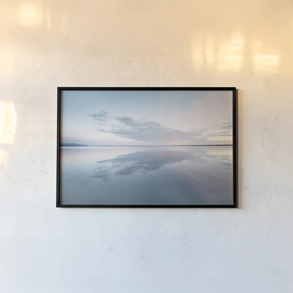 Bellingham Bay Clouds Reflection I by Alan Majchrowicz. shown as a paper print in a black flame. Available as a archival giclee rolled canvas, fine art paper, or poster print. SKU 61441i.