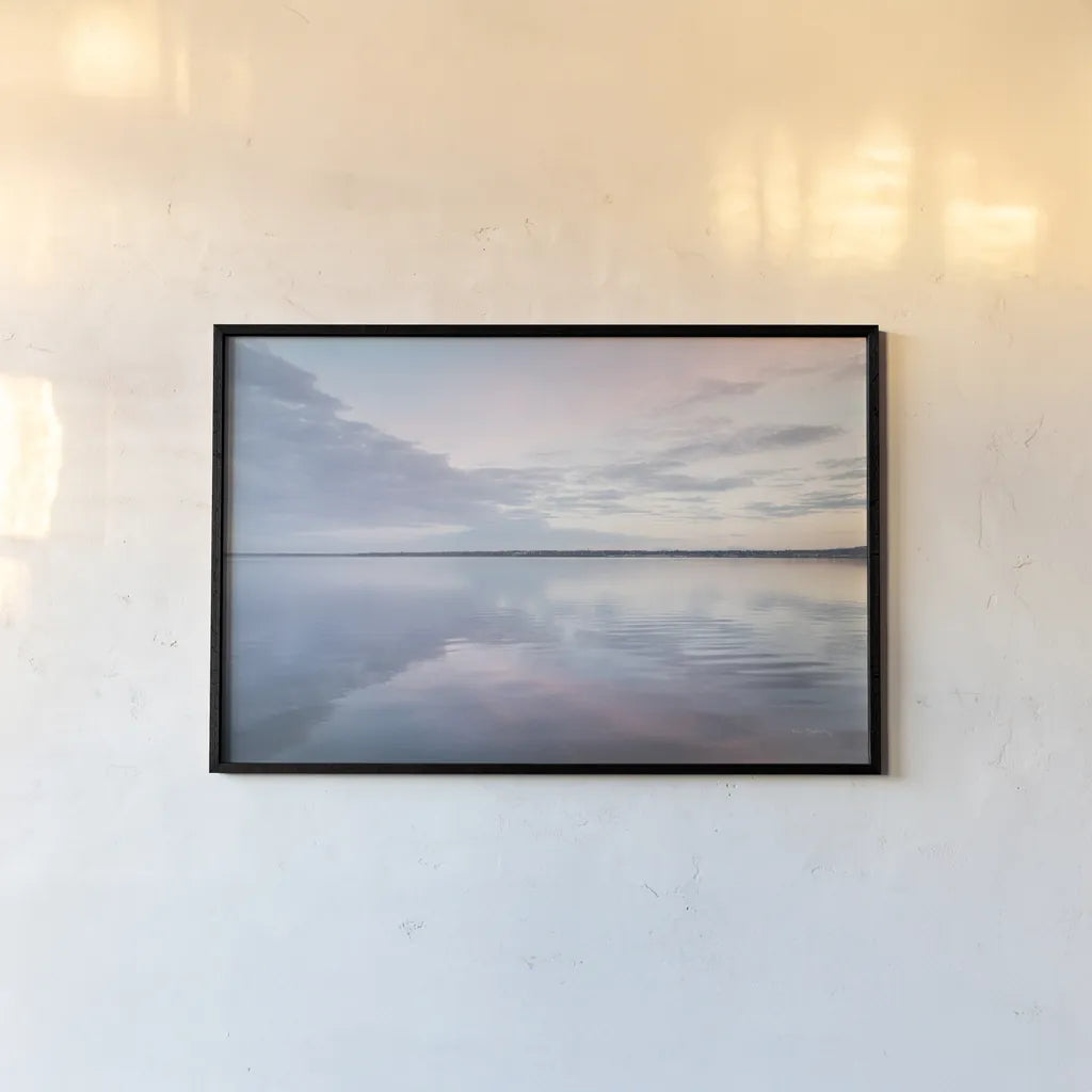 Bellingham Bay Clouds Reflection II by Alan Majchrowicz. shown as a paper print in a black flame. Available as a archival giclee rolled canvas, fine art paper, or poster print. SKU 61442i.