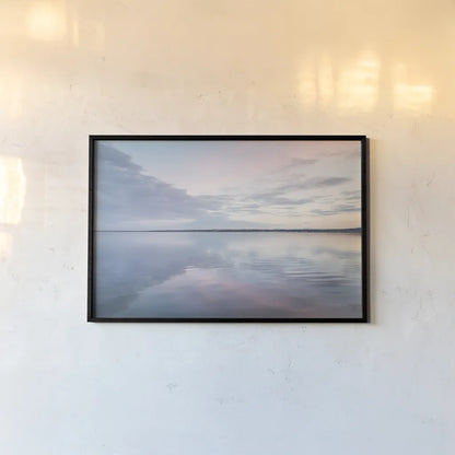 Bellingham Bay Clouds Reflection II by Alan Majchrowicz. shown as a paper print in a black flame. Available as a archival giclee rolled canvas, fine art paper, or poster print. SKU 61442i.