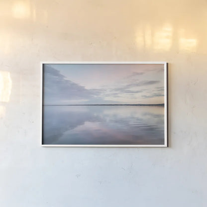 Bellingham Bay Clouds Reflection II by Alan Majchrowicz. shown as a paper print in a white frame. Available as a archival giclee rolled canvas, fine art paper, or poster print. SKU 61442i.