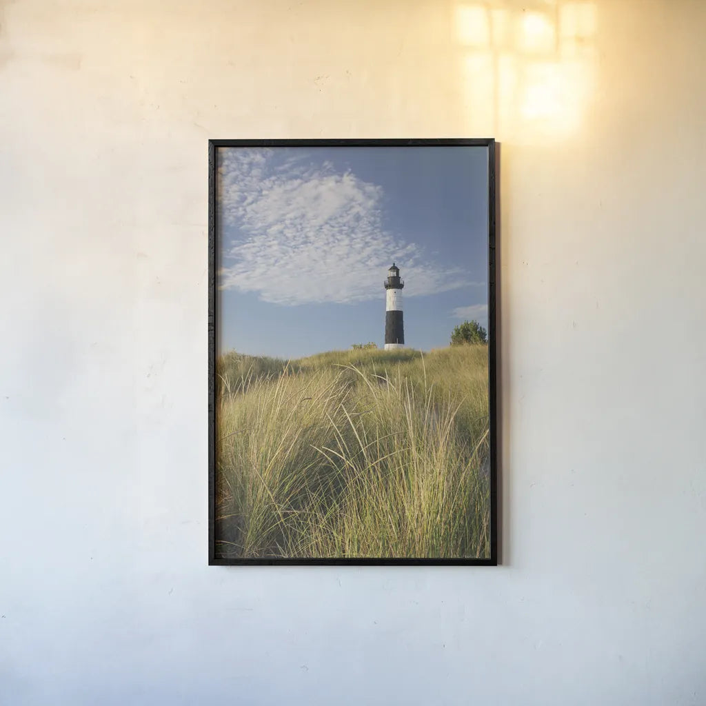 Big Sable Point Lighthouse I by Alan Majchrowicz. shown as a paper print in a black flame. Available as a archival giclee rolled canvas, fine art paper, or poster print. SKU 50032h.