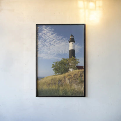 Big Sable Point Lighthouse II by Alan Majchrowicz. shown as a paper print in a black flame. Available as a archival giclee rolled canvas, fine art paper, or poster print. SKU 50033h.