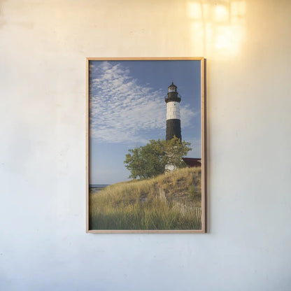 Big Sable Point Lighthouse II by Alan Majchrowicz. shown as a paper print in a natural frame. Available as a archival giclee rolled canvas, fine art paper, or poster print. SKU 50033h.