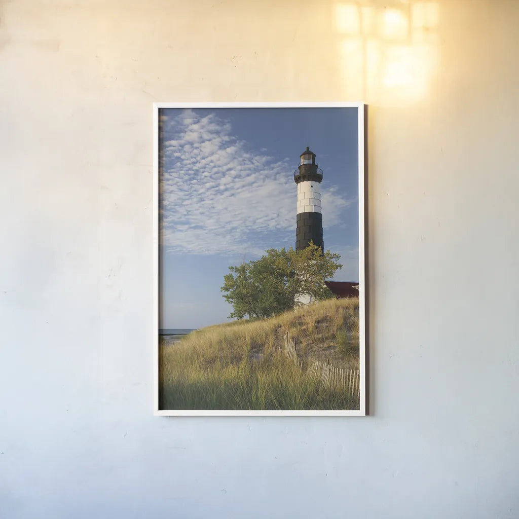 Big Sable Point Lighthouse II by Alan Majchrowicz. shown as a paper print in a white frame. Available as a archival giclee rolled canvas, fine art paper, or poster print. SKU 50033h.