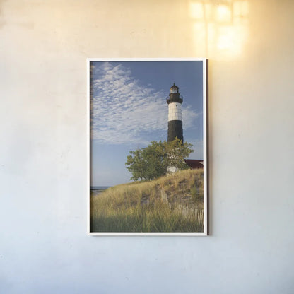 Big Sable Point Lighthouse II by Alan Majchrowicz. shown as a paper print in a white frame. Available as a archival giclee rolled canvas, fine art paper, or poster print. SKU 50033h.