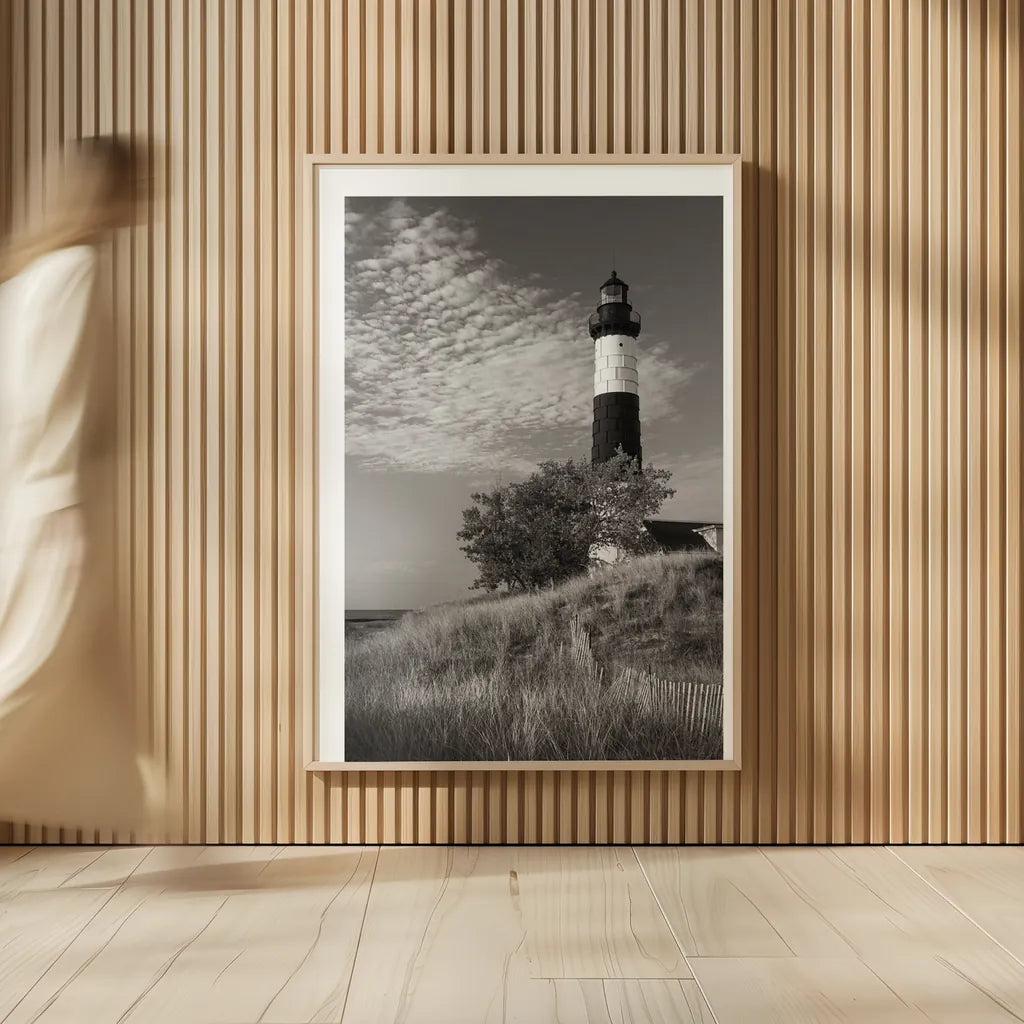 Big Sable Point Lighthouse II BW by Alan Majchrowicz. shown as over sized large wall art. Available as an archival giclee rolled canvas, fine art paper, or poster print. SKU 50035h.