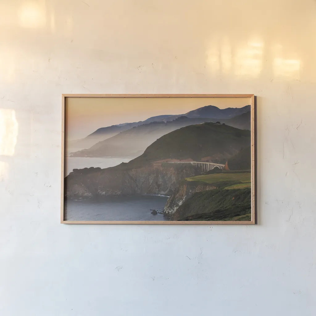 Big Sur I by Alan Majchrowicz. shown as a paper print in a natural frame. Available as a archival giclee rolled canvas, fine art paper, or poster print. SKU 46104i.