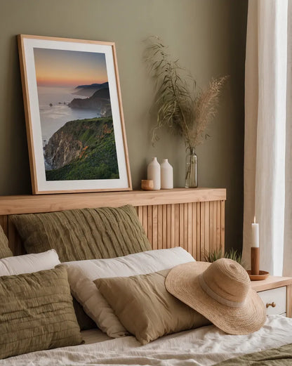 Big Sur II by Alan Majchrowicz. shown as a paper print in a natural frame. Available as a archival giclee rolled canvas, fine art paper, or poster print. SKU 46105h.