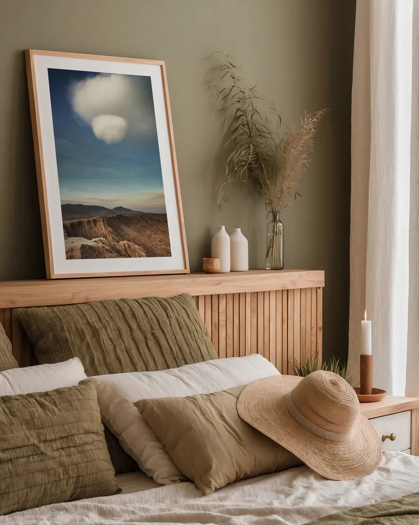 Borrego Clouds by Alan Majchrowicz. shown as a paper print in a natural frame. Available as a archival giclee rolled canvas, fine art paper, or poster print. SKU 77218h.