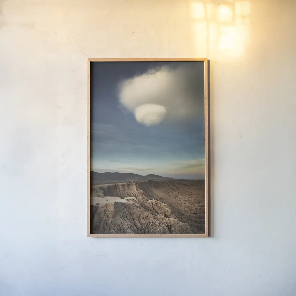 Borrego Clouds by Alan Majchrowicz. shown as a paper print in a natural frame. Available as a archival giclee rolled canvas, fine art paper, or poster print. SKU 77218h.