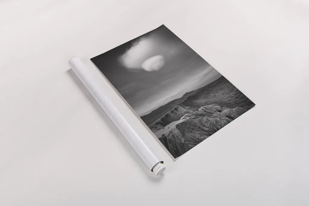 Borrego Clouds BW by Alan Majchrowicz. shown as a rolled paper print. Available as archival giclee rolled canvas, fine art paper, or poster print. SKU 88864h.