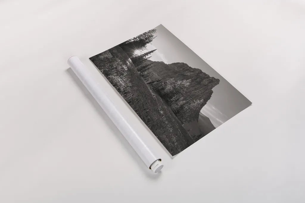 Boulder Pass Glacier National Park BW by Alan Majchrowicz. shown as a rolled paper print. Available as archival giclee rolled canvas, fine art paper, or poster print. SKU 71342i.