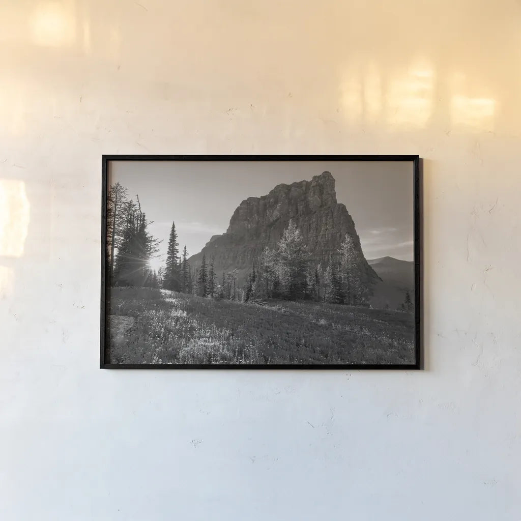 Boulder Pass Glacier National Park BW by Alan Majchrowicz. shown as a paper print in a black flame. Available as a archival giclee rolled canvas, fine art paper, or poster print. SKU 71342i.