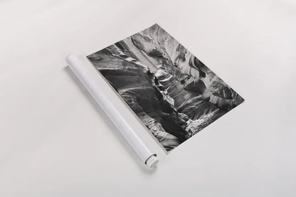 Buckskin Gulch IV BW by Alan Majchrowicz. shown as a rolled paper print. Available as archival giclee rolled canvas, fine art paper, or poster print. SKU 53663h.