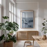 By the Sea II by Alan Majchrowicz. shown as a print in a natural wood frame in a dining room. Available as a archival giclee rolled canvas, fine art paper, or poster print. SKU 33898h.