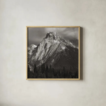 Canadian Rockies by Alan Majchrowicz. Shown in a natural wood glass frame for a timeless modern aesthetic. Available as an archival giclee rolled canvas, fine art paper, or poster print. SKU 89102a.
