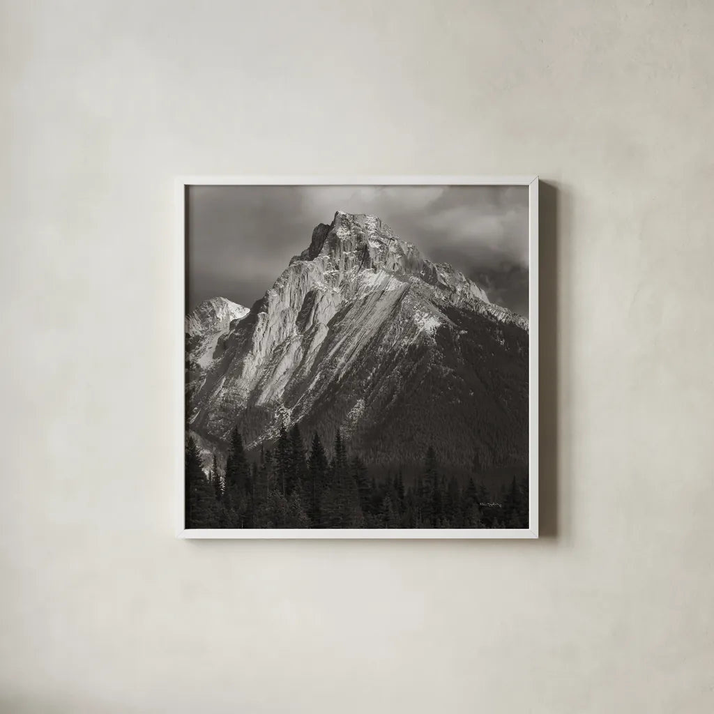 Canadian Rockies by Alan Majchrowicz. Shown in a crisp white glass frame for a clean and minimalist style. Available as an archival giclee rolled canvas, fine art paper, or poster print. SKU 89102a.