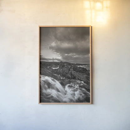 Cape Race Lighthouse by Alan Majchrowicz. shown as a paper print in a natural frame. Available as a archival giclee rolled canvas, fine art paper, or poster print. SKU 88892h.