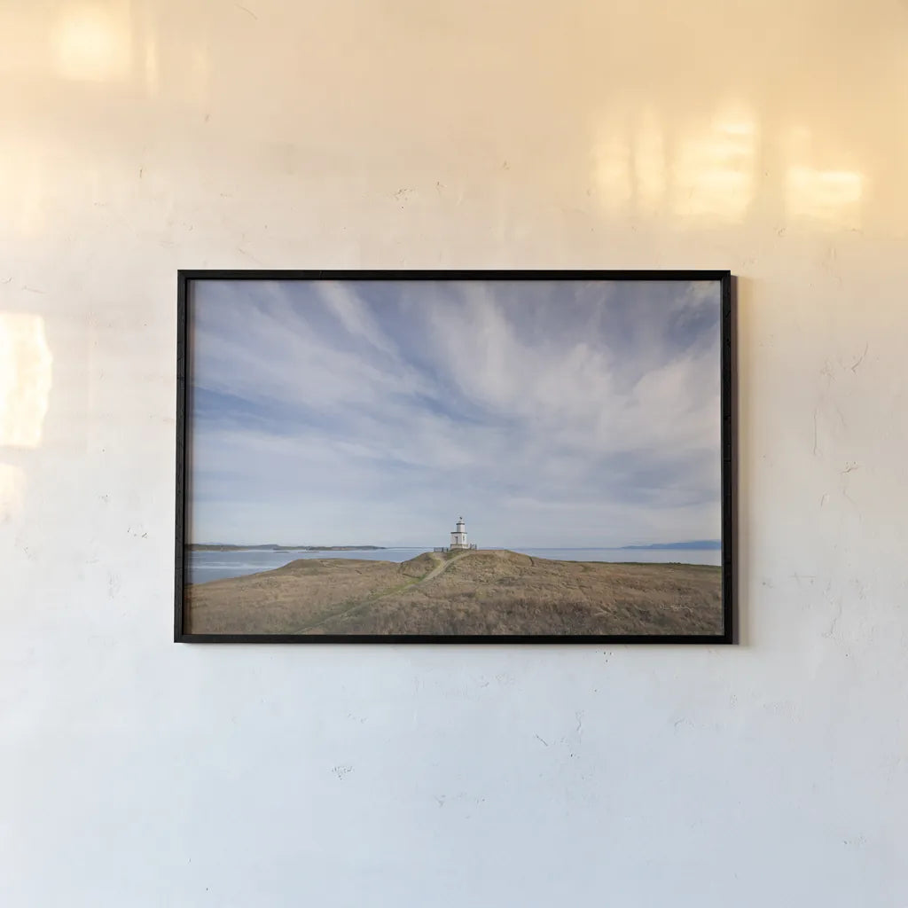 Cattle Point Lighthouse by Alan Majchrowicz. shown as a paper print in a black flame. Available as a archival giclee rolled canvas, fine art paper, or poster print. SKU 86299i.