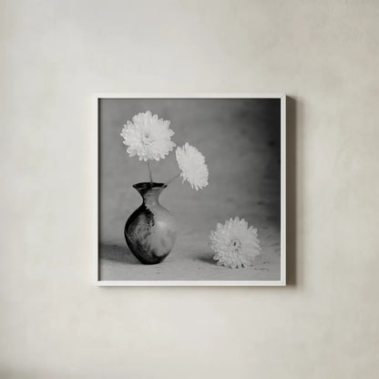 Chrysanthemum I by Alan Majchrowicz. Shown in a crisp white glass frame for a clean and minimalist style. Available as an archival giclee rolled canvas, fine art paper, or poster print. SKU 44145a.