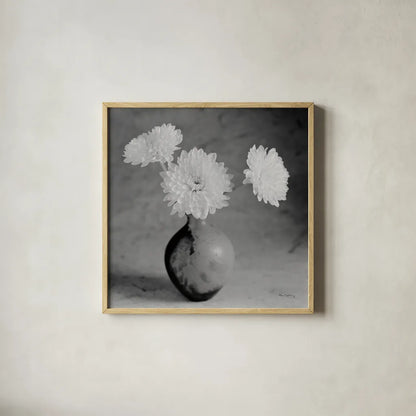 Chrysanthemum IV by Alan Majchrowicz. Shown in a natural wood glass frame for a timeless modern aesthetic. Available as an archival giclee rolled canvas, fine art paper, or poster print. SKU 100518a.