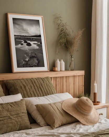 Clearing Storm on Washington Coast V by Alan Majchrowicz. shown as a paper print in a natural frame. Available as a archival giclee rolled canvas, fine art paper, or poster print. SKU 43955h.