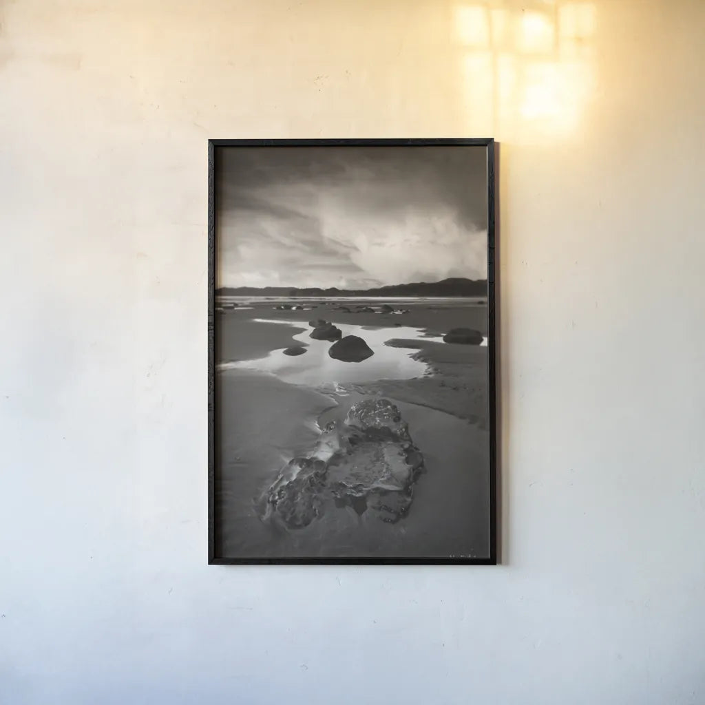 Clearing Storm on Washington Coast V by Alan Majchrowicz. shown as a paper print in a black flame. Available as a archival giclee rolled canvas, fine art paper, or poster print. SKU 43955h.