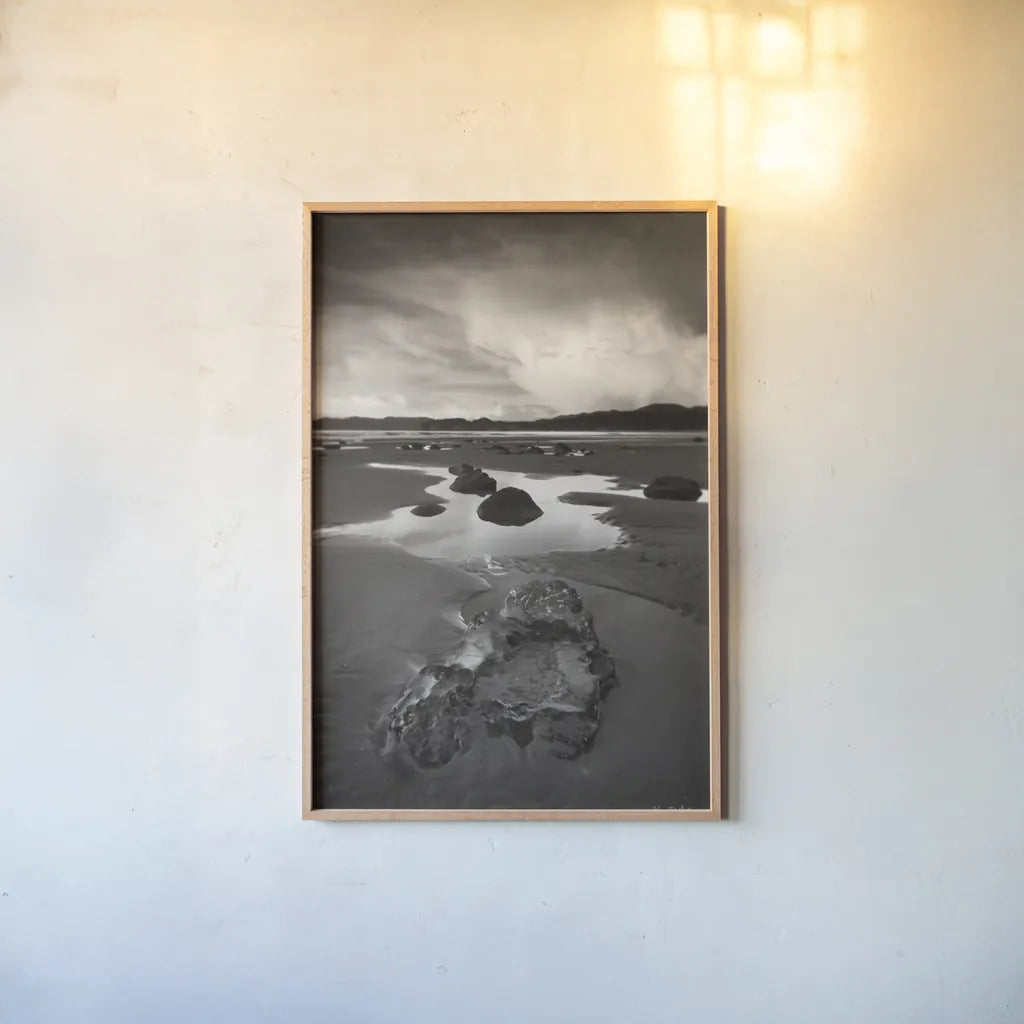 Clearing Storm on Washington Coast V by Alan Majchrowicz. shown as a paper print in a natural frame. Available as a archival giclee rolled canvas, fine art paper, or poster print. SKU 43955h.
