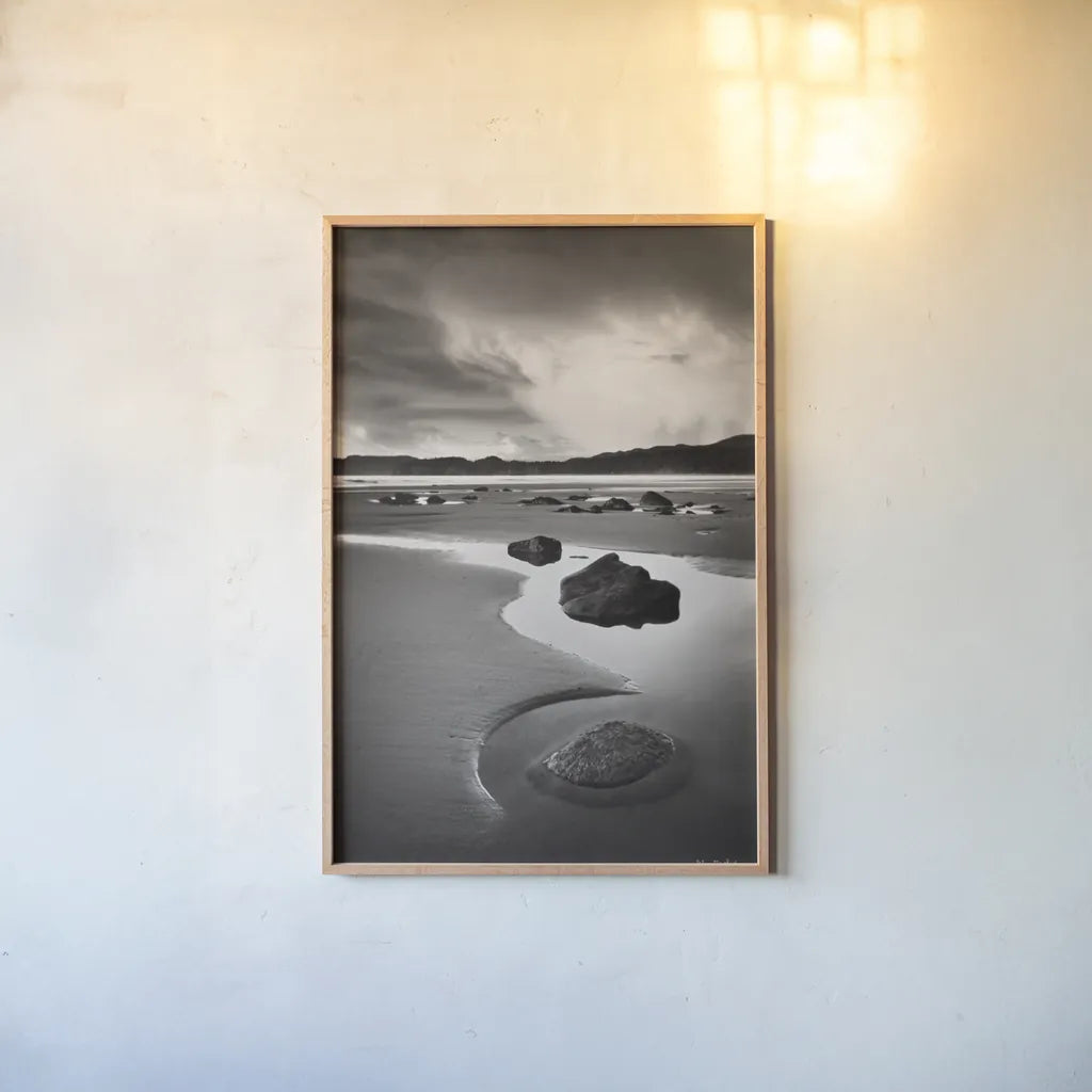 Clearing Storm on Washington Coast VII by Alan Majchrowicz. shown as a paper print in a natural frame. Available as a archival giclee rolled canvas, fine art paper, or poster print. SKU 43957h.