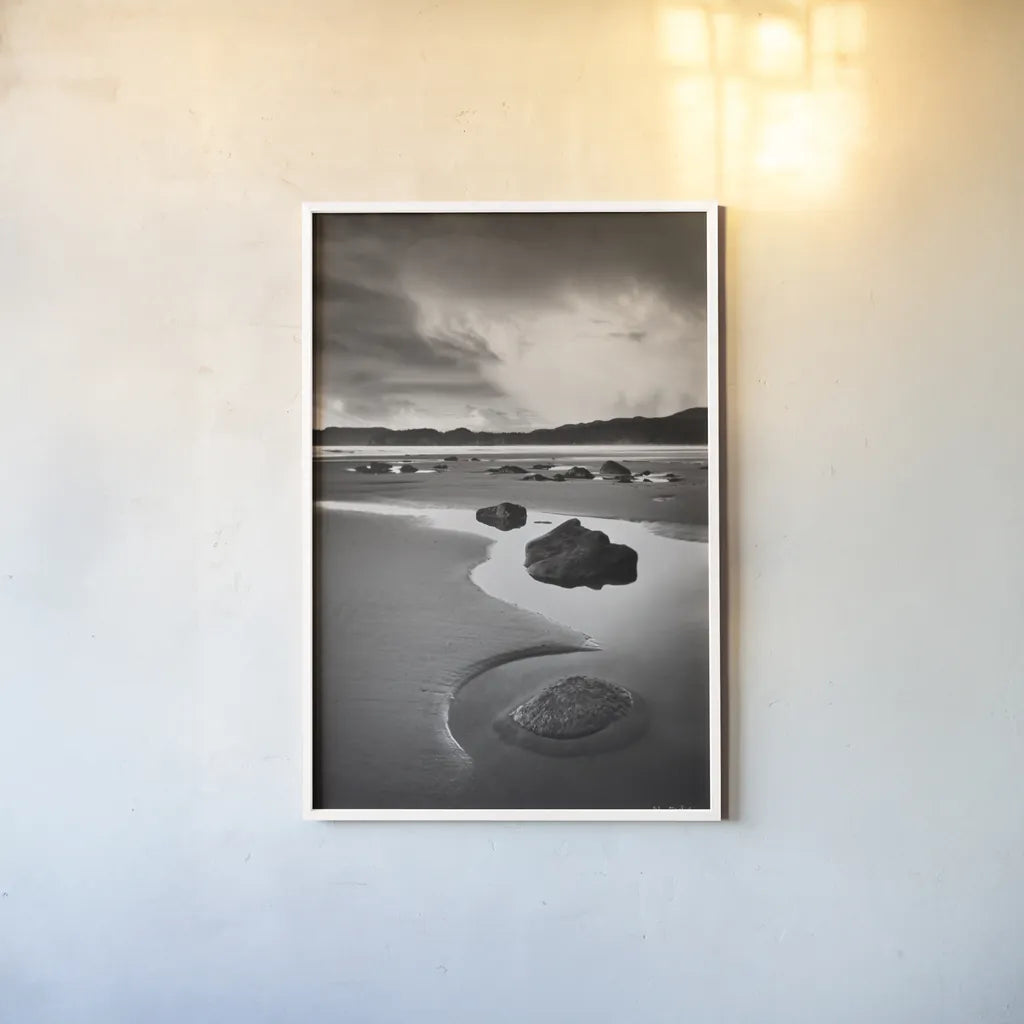 Clearing Storm on Washington Coast VII by Alan Majchrowicz. shown as a paper print in a white frame. Available as a archival giclee rolled canvas, fine art paper, or poster print. SKU 43957h.