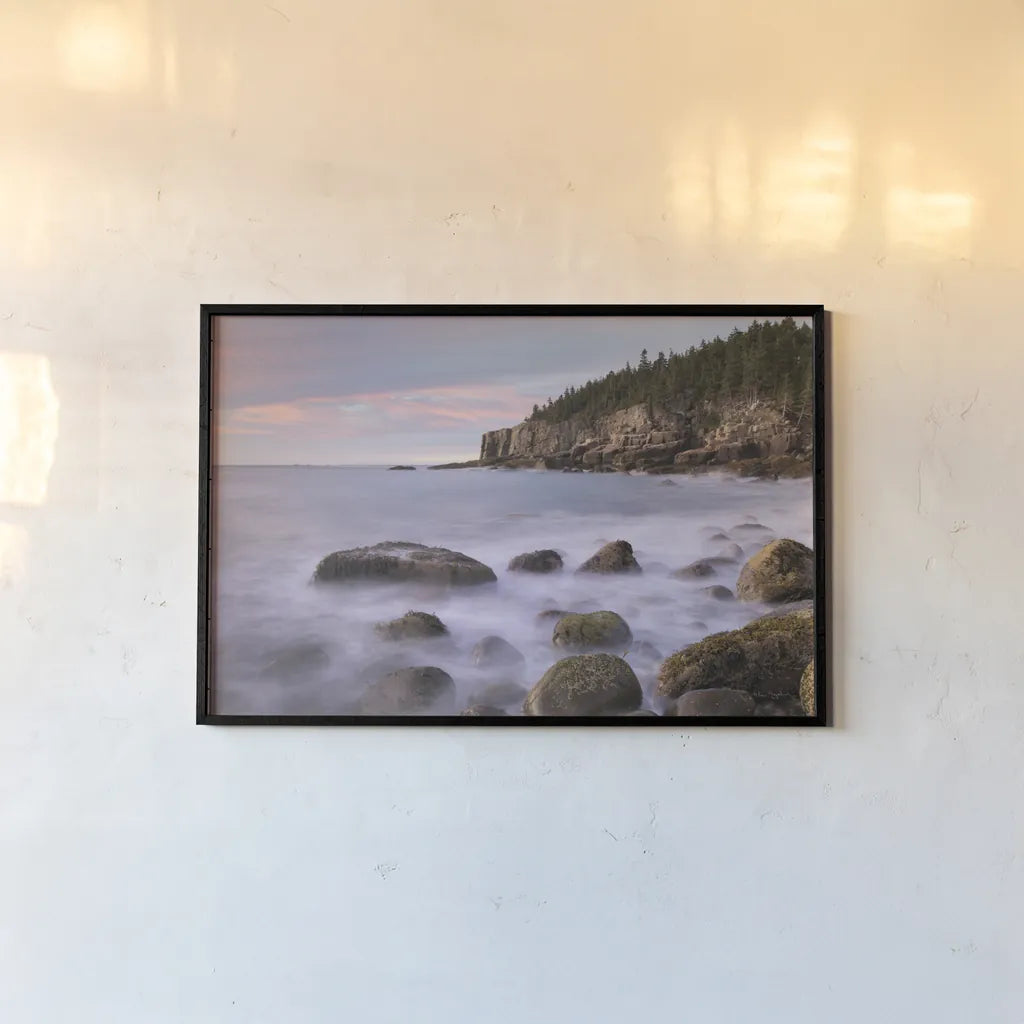 Cobblestone Beach by Alan Majchrowicz. shown as a paper print in a black flame. Available as a archival giclee rolled canvas, fine art paper, or poster print. SKU 77219i.