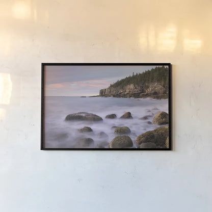 Cobblestone Beach by Alan Majchrowicz. shown as a paper print in a black flame. Available as a archival giclee rolled canvas, fine art paper, or poster print. SKU 77219i.