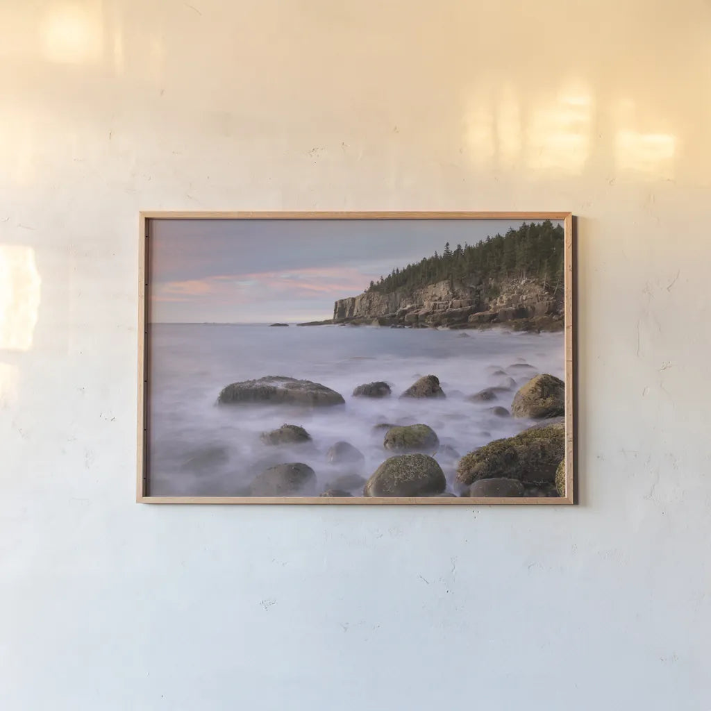 Cobblestone Beach by Alan Majchrowicz. shown as a paper print in a natural frame. Available as a archival giclee rolled canvas, fine art paper, or poster print. SKU 77219i.