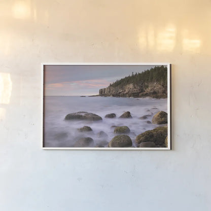 Cobblestone Beach by Alan Majchrowicz. shown as a paper print in a white frame. Available as a archival giclee rolled canvas, fine art paper, or poster print. SKU 77219i.