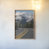 Colonial Peak and North Cascades Highway by Alan Majchrowicz. shown as a paper print in a natural frame. Available as a archival giclee rolled canvas, fine art paper, or poster print. SKU 101143h.