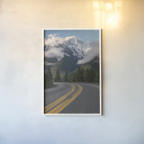 Colonial Peak and North Cascades Highway by Alan Majchrowicz. shown as a paper print in a white frame. Available as a archival giclee rolled canvas, fine art paper, or poster print. SKU 101143h.