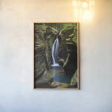 Corkscrew Falls Ohio by Alan Majchrowicz. shown as a paper print in a natural frame. Available as a archival giclee rolled canvas, fine art paper, or poster print. SKU 50159h.