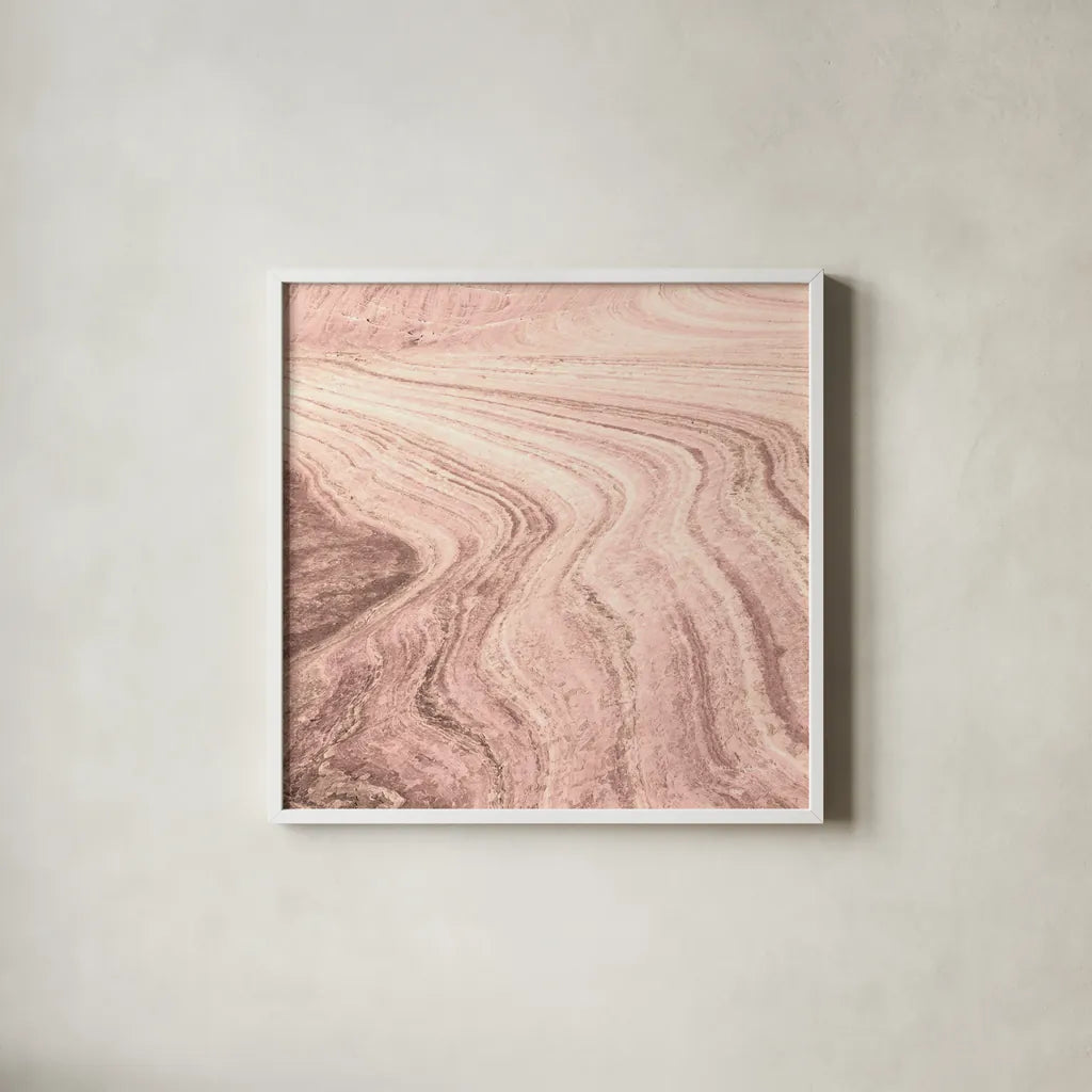 Coyote Buttes V Blush Crop by Alan Majchrowicz. Shown in a crisp white glass frame for a clean and minimalist style. Available as an archival giclee rolled canvas, fine art paper, or poster print. SKU 53657a.