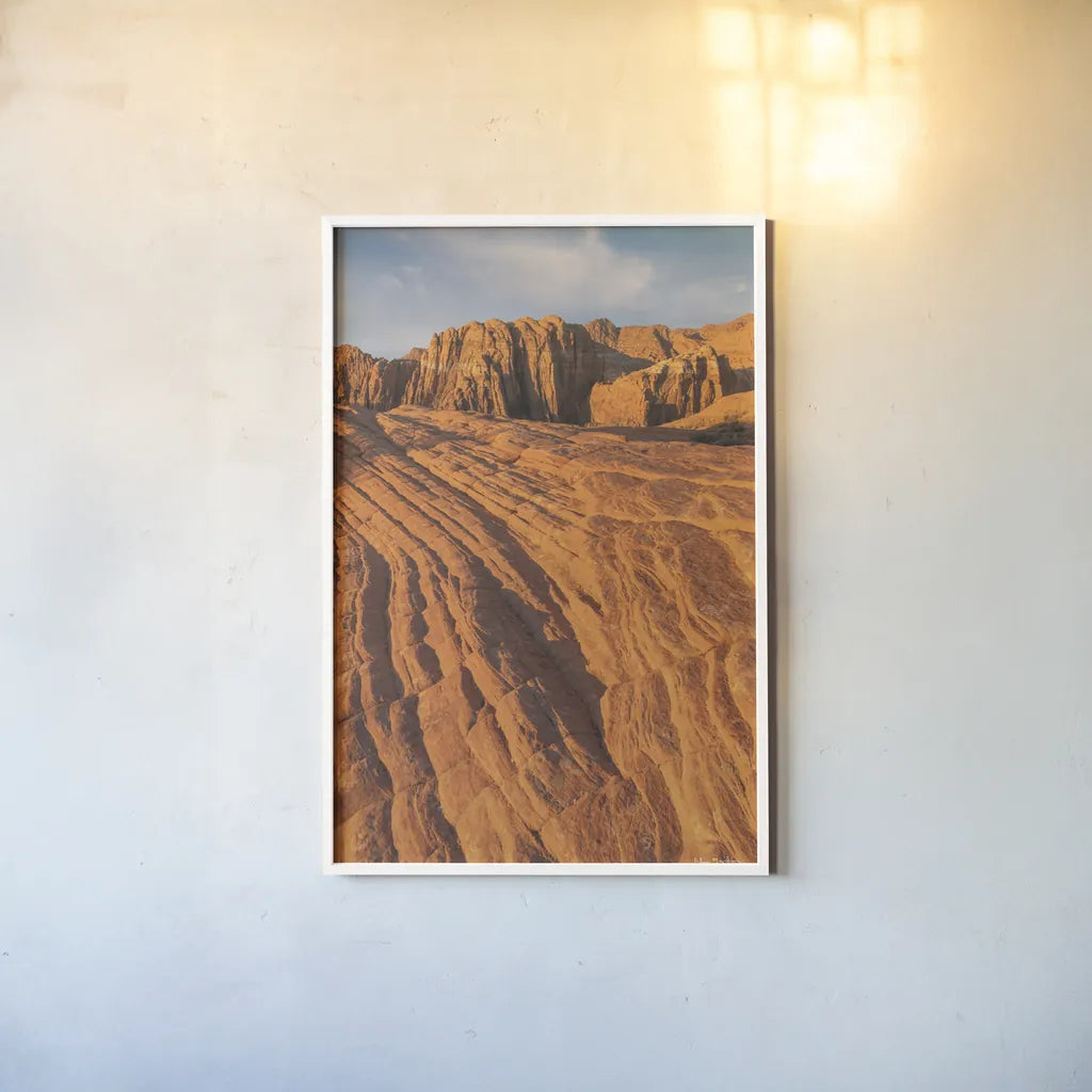 Cross Bed Sandstone by Alan Majchrowicz. shown as a paper print in a white frame. Available as a archival giclee rolled canvas, fine art paper, or poster print. SKU 84030h.
