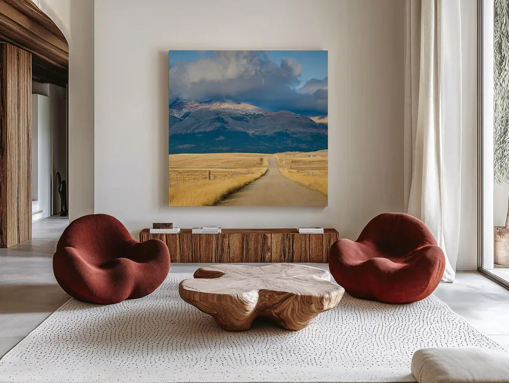 Crossroads in Color Crop by Alan Majchrowicz. Shown as extra-large giant wall art in a modern living room. Available as an archival giclee rolled canvas, fine art paper, or poster print. SKU 15639a.