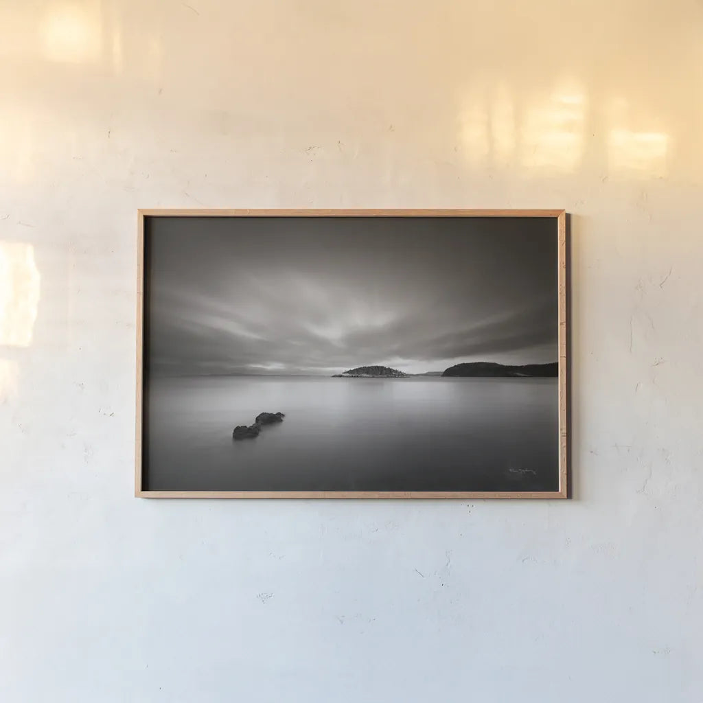 Deception Pass by Alan Majchrowicz. shown as a paper print in a natural frame. Available as a archival giclee rolled canvas, fine art paper, or poster print. SKU 88898i.