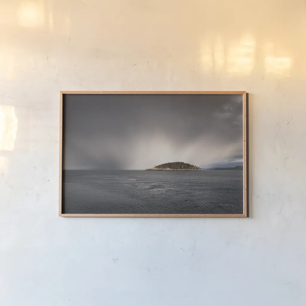 Deception Pass Island by Alan Majchrowicz. shown as a paper print in a natural frame. Available as a archival giclee rolled canvas, fine art paper, or poster print. SKU 71203i.