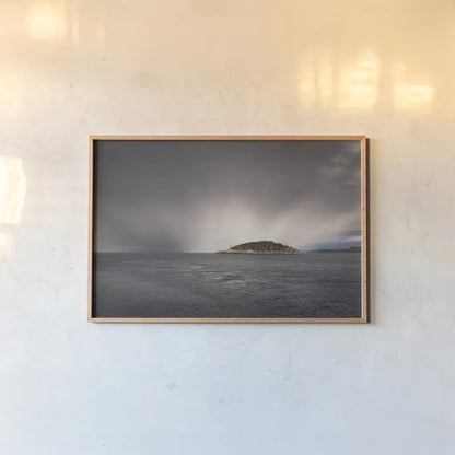 Deception Pass Island by Alan Majchrowicz. shown as a paper print in a natural frame. Available as a archival giclee rolled canvas, fine art paper, or poster print. SKU 71203i.